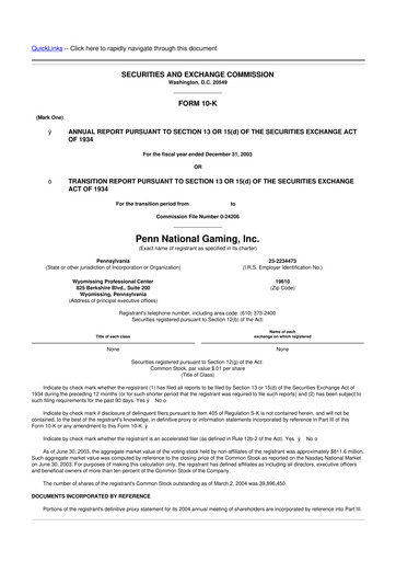 Thumbnail PENN Entertainment
 10-K Annual Report 