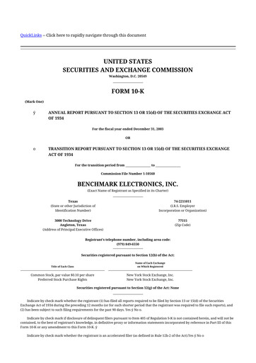 Thumbnail Benchmark Electronics
 10-K Annual Report 