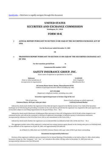 Thumbnail Safety Insurance
 10-K Annual Report 