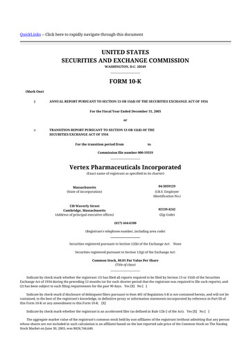Thumbnail Vertex Pharmaceuticals 10-K Annual Report 