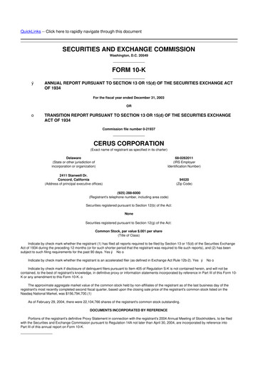 Thumbnail Cerus Corporation 10-K Annual Report 