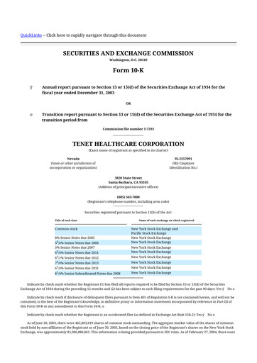Thumbnail Tenet Healthcare 10-K Annual Report 