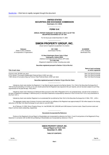 Vorschaubild Simon Property Group 10-K Jahresbericht 