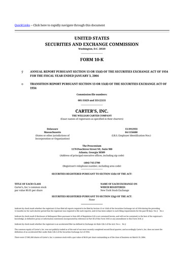 Thumbnail Carter's 10-K Annual Report 