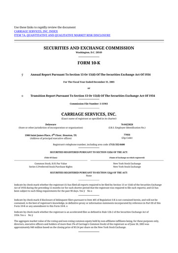 Thumbnail Carriage Services 10-K Annual Report 