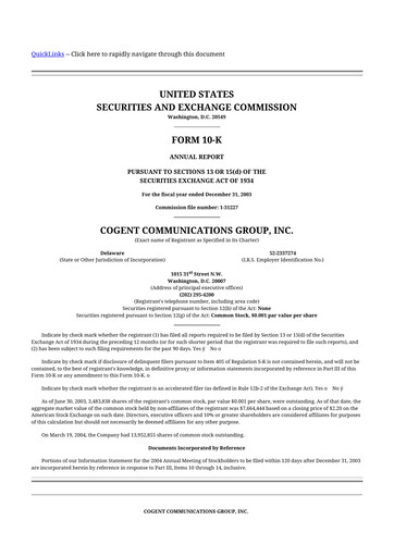 Thumbnail Cogent Communications
 10-K Annual Report 