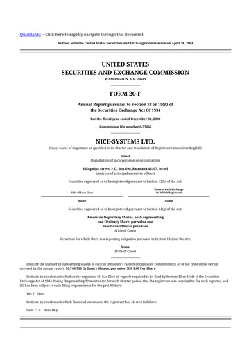 Thumbnail NICE 20-F Annual Report 