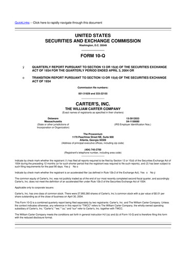 Thumbnail Carter's 10-Q Quarterly Report FY 
