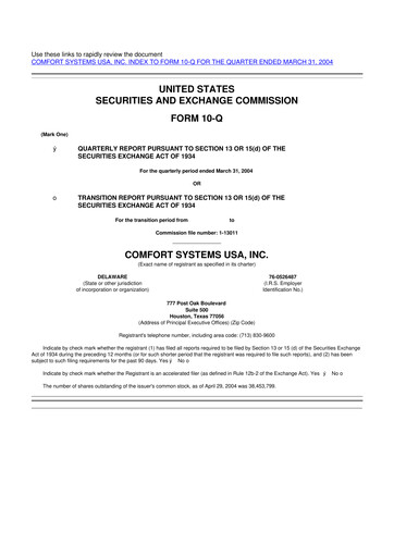 Thumbnail Comfort Systems USA 10-Q Quarterly Report FY 