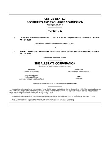 Thumbnail Allstate 10-Q Quarterly Report FY 