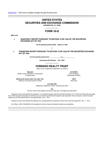 Miniature Vornado Realty Trust
 10-Q Rapport trimestriel  