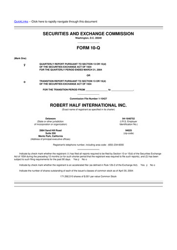 Thumbnail Robert Half 10-Q Quarterly Report FY 