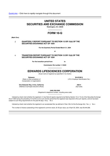 Thumbnail Edwards Lifesciences 10-Q Quarterly Report FY 