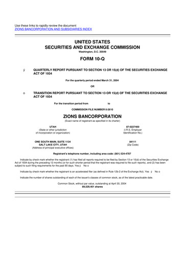 Thumbnail Zions Bancorporation
 10-Q Quarterly Report FY 