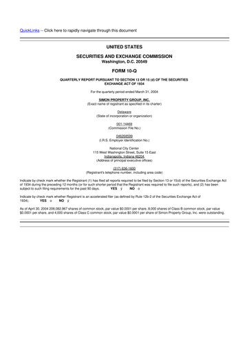Thumbnail Simon Property Group 10-Q Quarterly Report FY 