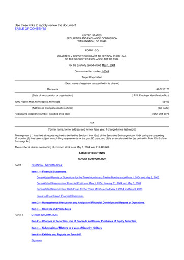 Thumbnail Target 10-Q Quarterly Report FY 