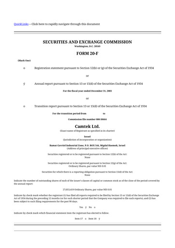 Thumbnail Camtek 20-F Annual Report 