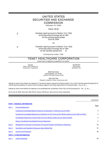 Thumbnail Tenet Healthcare 10-Q Quarterly Report FY 