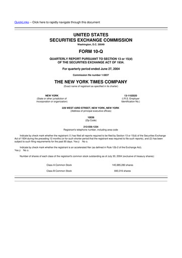 Thumbnail New York Times 10-Q Quarterly Report FY 