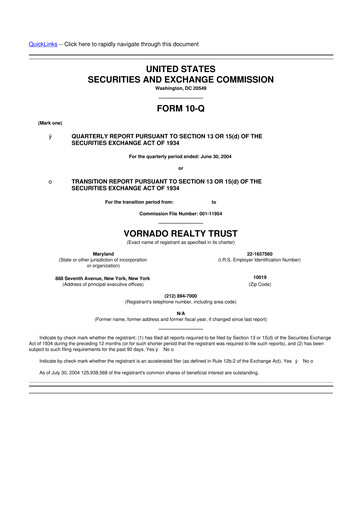 Miniature Vornado Realty Trust
 10-Q Rapport trimestriel  