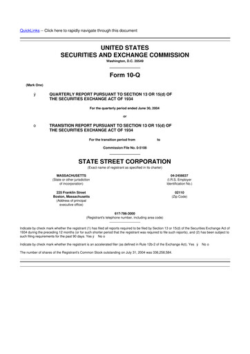 Thumbnail State Street Corporation
 10-Q Quarterly Report FY 