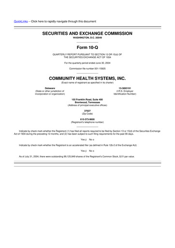Miniature Community Health Systems
 10-Q Rapport trimestriel  