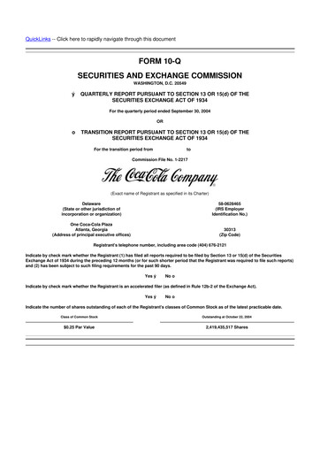 Thumbnail Coca-Cola 10-Q Quarterly Report FY 