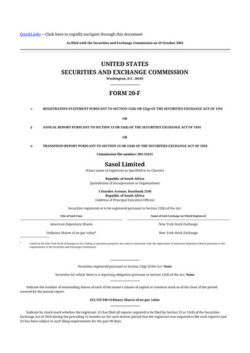 Thumbnail Sasol 20-F Annual Report 