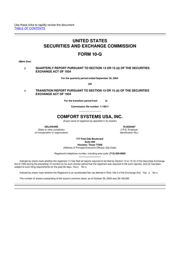 Thumbnail Comfort Systems USA 10-Q Quarterly Report FY 