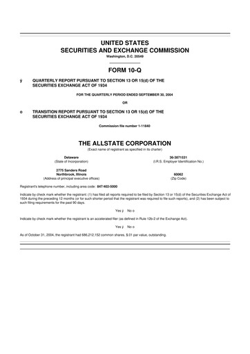 Thumbnail Allstate 10-Q Quarterly Report FY 