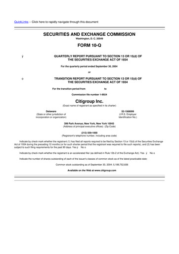 Thumbnail Citigroup 10-Q Quarterly Report FY 