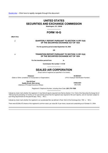 Miniature Sealed Air
 10-Q Rapport trimestriel  