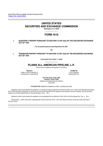 Thumbnail Plains All American Pipeline 10-Q Quarterly Report FY 