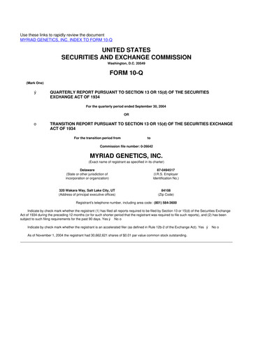 Thumbnail Myriad Genetics 10-Q Quarterly Report FY 