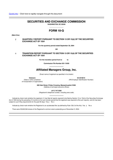 Thumbnail Affiliated Managers Group 10-Q Quarterly Report FY 