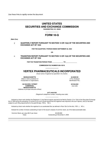 Thumbnail Vertex Pharmaceuticals 10-Q Quarterly Report FY 