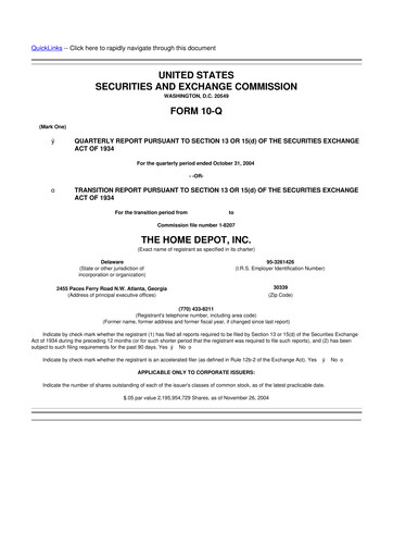 Thumbnail Home Depot 10-Q Quarterly Report FY 