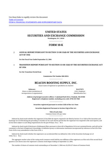 Thumbnail Beacon Roofing Supply 10-K Annual Report 