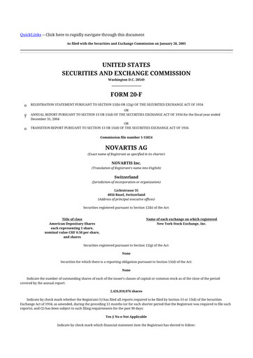 Thumbnail Novartis 20-F Annual Report 