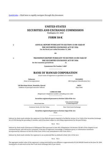 Thumbnail Bank of Hawaii
 10-K Annual Report 