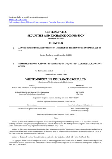 Thumbnail White Mountains Insurance Group 10-K Annual Report 