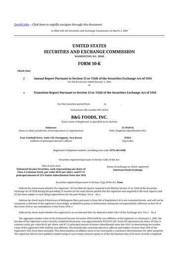 Thumbnail B&G Foods

 10-K Annual Report 