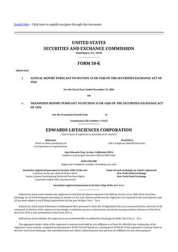 Thumbnail Edwards Lifesciences 10-K Annual Report 