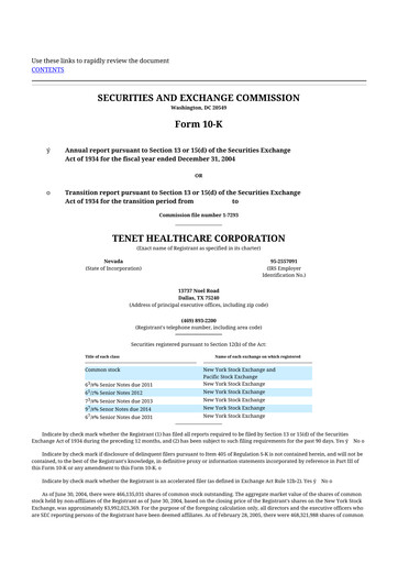 Thumbnail Tenet Healthcare 10-K Annual Report 