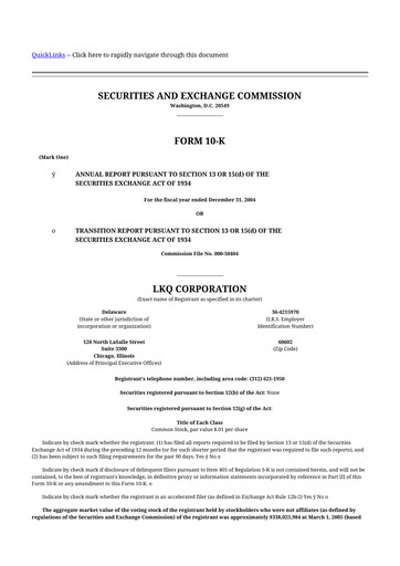 Thumbnail LKQ Corporation 10-K Annual Report 