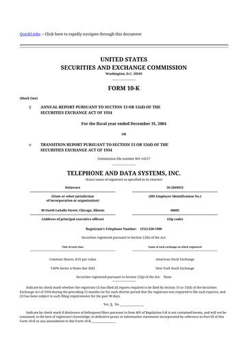 Thumbnail Telephone and Data Systems
 10-K Annual Report 