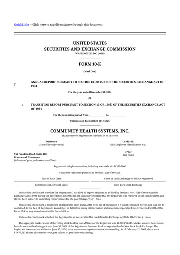 Thumbnail Community Health Systems
 10-K Annual Report 