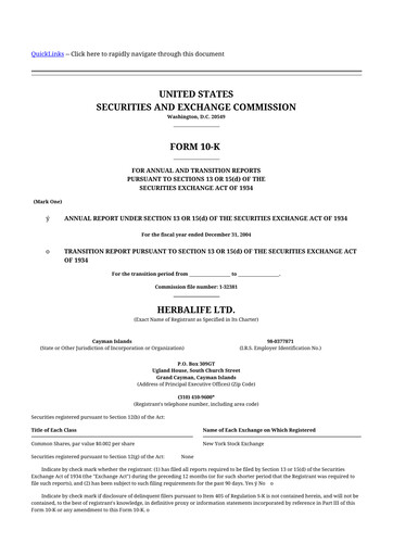 Thumbnail Herbalife 10-K Annual Report 