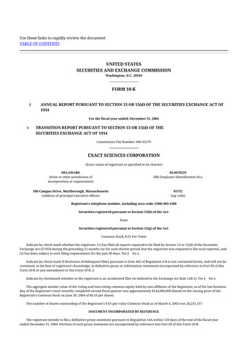 Thumbnail Exact Sciences 10-K Annual Report 