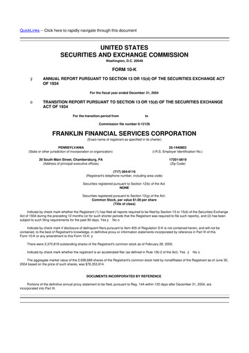 Thumbnail Franklin Financial Services Corporation 10-K Annual Report 